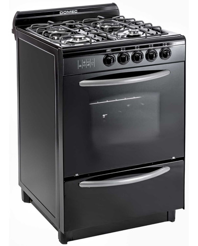 Cocina Domec Cnupv A Gas 4 Hornallas  Negra Puerta Con Visor 62l