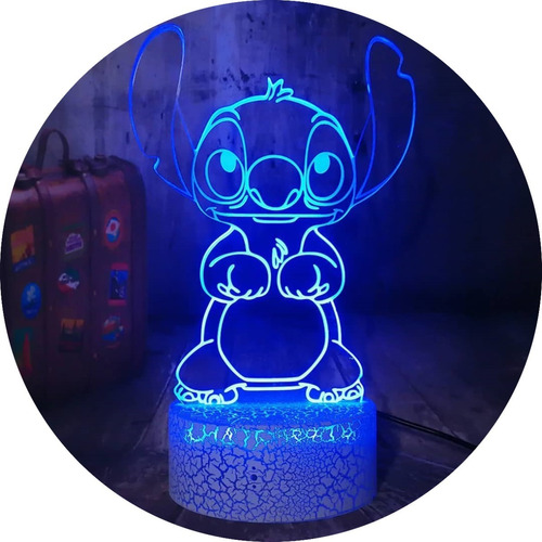 Lampara Led Acrílico Holograma Stich Y Lilo Regalo Peluche