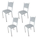 Kit 4 Cadeira Branca Cozinha Jantar Metal Tubular Almofadada