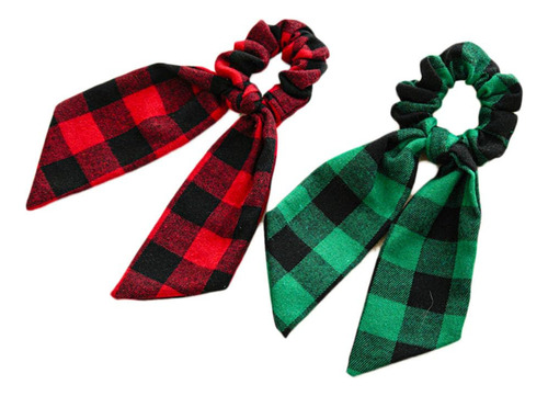 Christmas Plaid Scrunchies Bow Checkered Plaid Tie Rope...