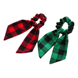Christmas Plaid Scrunchies Bow Checkered Plaid Tie Rope...