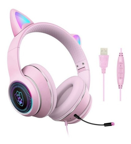 Diadema Audifonos Alambricos Orejas Gato Rgb Micrófono Usb