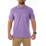 Camiseta Polo Piquet Masculina Lilás Casual Slim