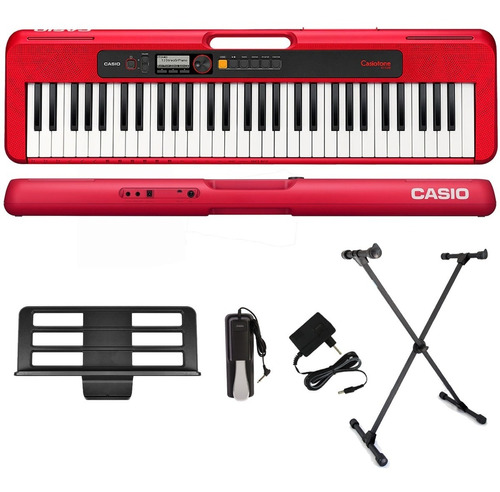 Kit Teclado Casio Ct-s200 Musical Usb 61 Vermelho X10 Pedal