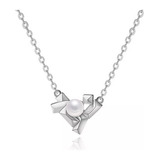 Collar Corazón Origami Con Perla Natural Plata Ley 925 C728