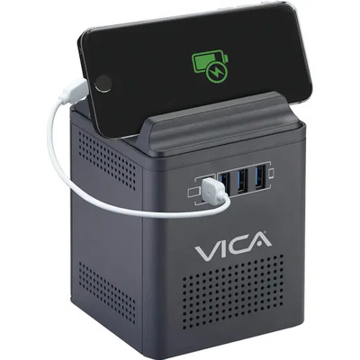 Regulador de Voltaje Vica Connect 800 para PC y Celular, 800VA con 4 Contactos y 4 USB en Color Negro | Meses sin interés