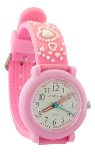 Reloj Jacques Farel Kcd9090 Niña Rosa Corazones