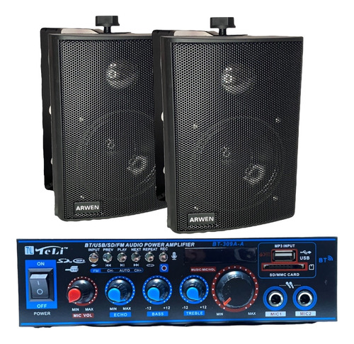 Sistema De Musica Funcional | Amplificador + 2 Bafles