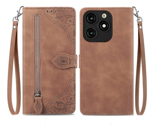 Funda De Teléfono De Cuero Con Flores En Relieve Para Tecno