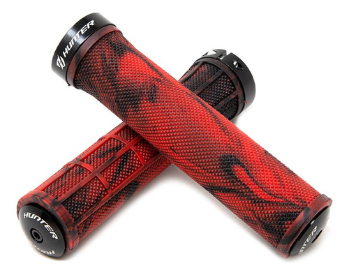 Puños Hunter De Caucho Con Aro Y Tapa De Alumino 130mm Mtb Color Rojo