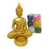 Porta Vela Buda Hindu Dourado Castiçal Decoração + 6 Velas