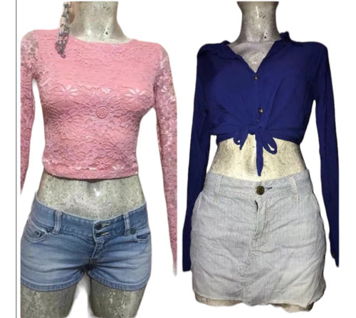 Dúo Mini Falda American Eagle Detalle + Blusa Crop Top Encaj