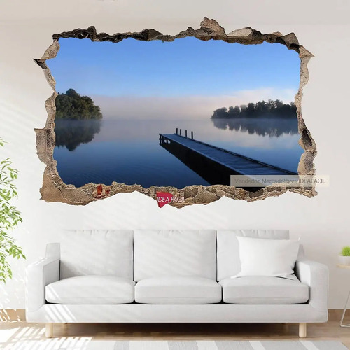 Vinilo Pared Rota 3d Lago Paisaje Art 120x80cm