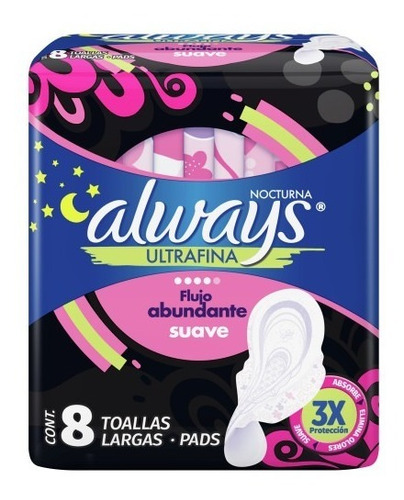 Always Ultrafina Larga Suave Nocturna Toallitas Fem Alas 8u