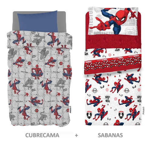 Combo Spiderman Juego Sabanas + Cubrecama Piñata 1 1/2 Plaza