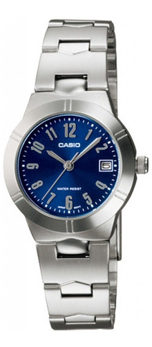 Reloj Casio De Dama Modelo Ltp 1241 Caratula Azul Marino Color De La Correa Plateado Color Del Bisel Plateado