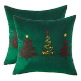 Fundas De Cojin Navideño Pinos En Terciopelo Verde 45x45cm