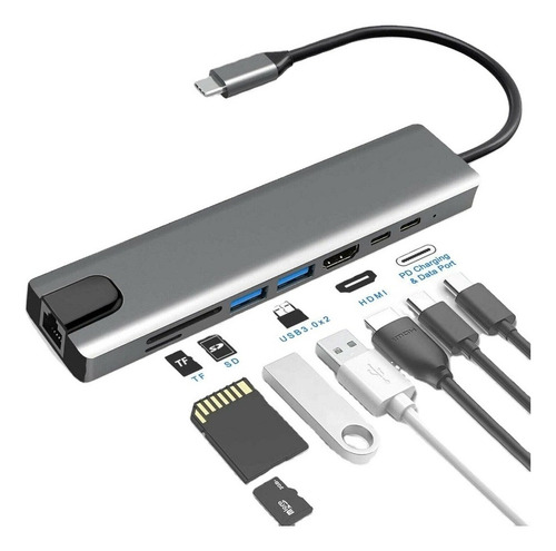 Adaptador Hub Usb Tipo C 8 En 1 Para iPad/macbook