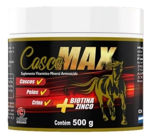 Casco Max 500g Suplem Biotina Zinco Cascos Pelo Crina Calbos