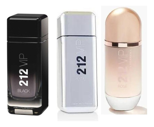 Kit 3 Perfumes Tradicionais 2012 Vip Rosé, 212 Vip Black E 212 Vip Men