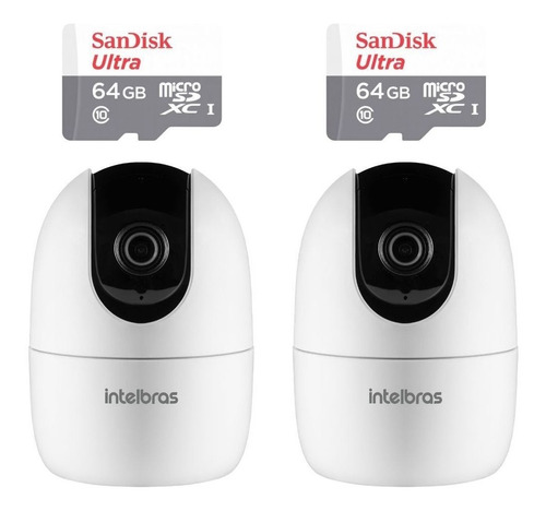 2 Câmeras Ip 360° Im4 C Mibo Fhd Intelbras + Sd 64gb Ultra