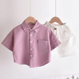 Camisa De Lino Para Bebé Niño, Color Liso, Blanco Y Rosa