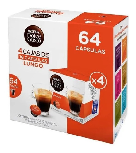 128 Cápsulas Sabor Lungo Nescafé Dolce Gusto Msi