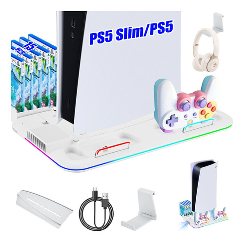 Base De Cargador Enfriadora Para Ps5/ps5 Slim 2controles+rgb