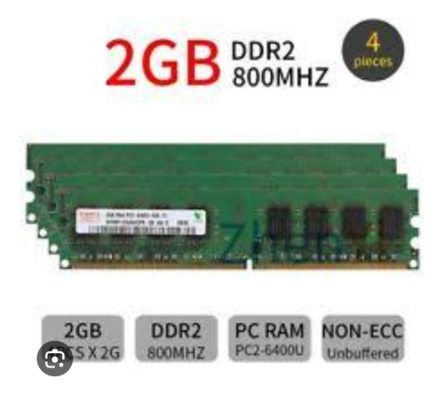 Lote De 4 Pzas Pc Memoria Ram  2gb Pc2-6400u, Ddr2 800 Mhz 
