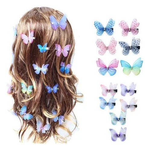 12 Colores Mezcla Mariposa Moño Pasador De Cabello 3d Niñas