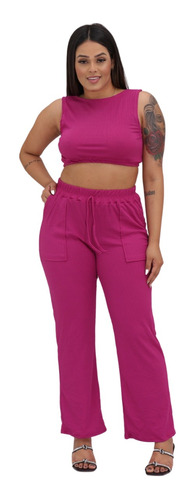 Conjunto Feminino Calça Flare Pantalona Blusa Alça Lançament