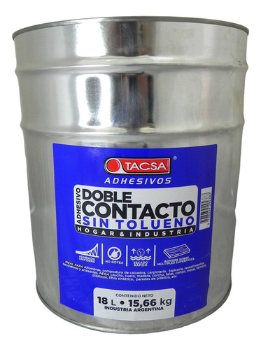 Adhesivo De Doble Contacto Cemento De Contacto Tacsa Sin Tolueno Hogar Industrial 18 Lts