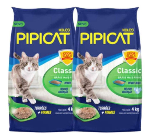 Areia Higiênica Pipicat Classic Kit Com 2 Cada Com 4kg