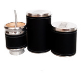 Combo Mate Aluminio Madera Yerbera Azucarera Latas Negro