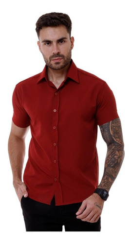 Camisa Social Masculino Slim Fit Manga Curta Verão Luxo