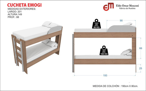 Cama Cucheta Doble Marinera Juvenil Emogi Wengue 56749