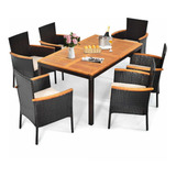 Juegode Comedor Exterior Rattan Madera Acacia 7 Piezas