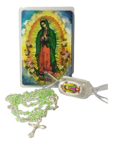 Collar Rosario Caramelo Virgen Niña Guadalupe +bolsa Oración