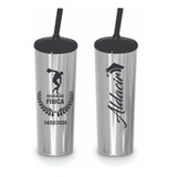 25 Copo Long Drink Metalizado Personalizados Tampa E Canudo