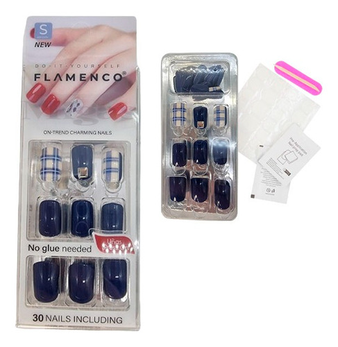 Kit De 30 Uñas Press On Flamenco Modelo 23-s