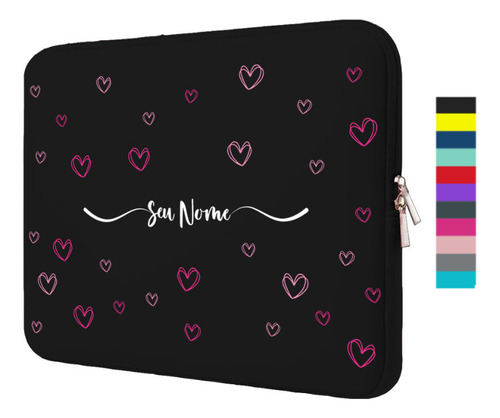 Capa Case Notebook Macbook Com Nome Corações Vazado Rosa