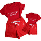 Conjunto Verão Vermelho Love Natal Mãe E Filha Iguais