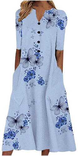 Vestido Suelto Casual Con Estampado De Mariposas For