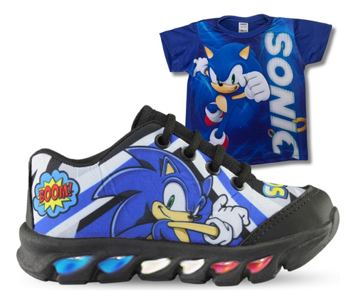 Tênis De Led Infantil Masculino Sonic Boom Mais Camisa