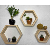 Set De 3 Repisas De Madera Hexagonal Minimalista Flotantes