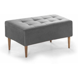 Recamier Calçadeira 90cm Pé Madeira Due Cor Suede Cinza Chumbo