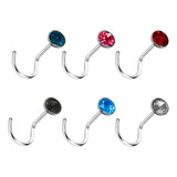 Piercing Nariz Gancho 6 Piezas Cristal 3mm Acero Quirurgico