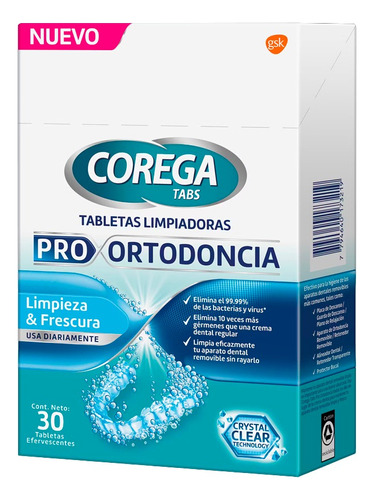 Tabletas Limpiadoras Pro Ortodoncia 30u Corega