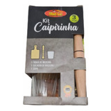 Kit Caipirinha C/ 3 Peças (mini Tábua+socador+copo De Vidro)