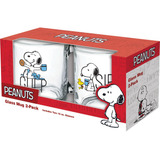 Icup Peanuts Snoopy Juego De 2 Tazas De Vidrio De 16 Oz, Med